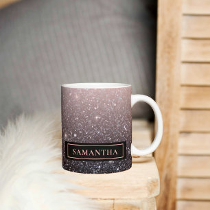 Modern Black & Pink Glitter Sparkles Name Mug