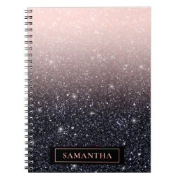 Modern Black &amp; Pink Glitter Sparkles Name Notebook