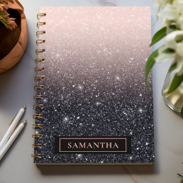 Modern Black &amp; Pink Glitter Sparkles Name Notebook