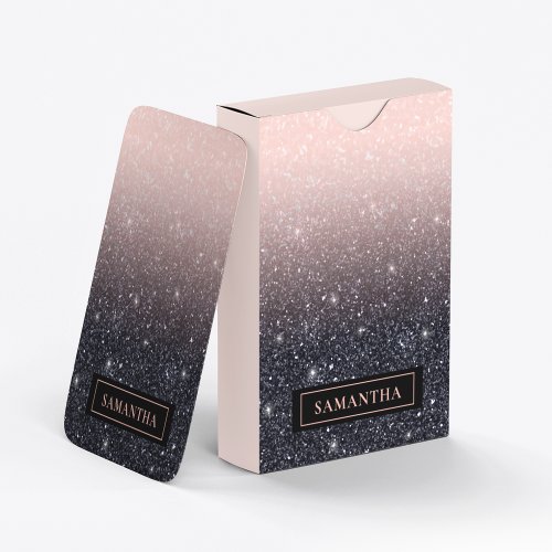 Modern Black  Pink Glitter Sparkles Name Playing Cards