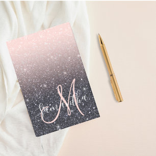 Modern Black & Pink Glitter Sparkles Name Post-it Notes