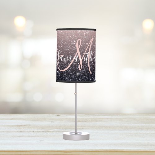 Modern Black  Pink Glitter Sparkles Name  Table Lamp