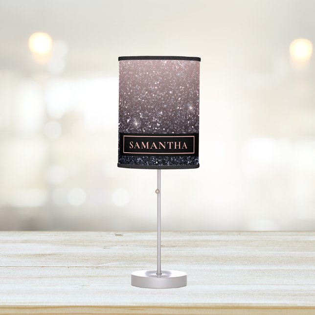 Modern Black & Pink Glitter Sparkles Name Table Lamp (Creator Uploaded)