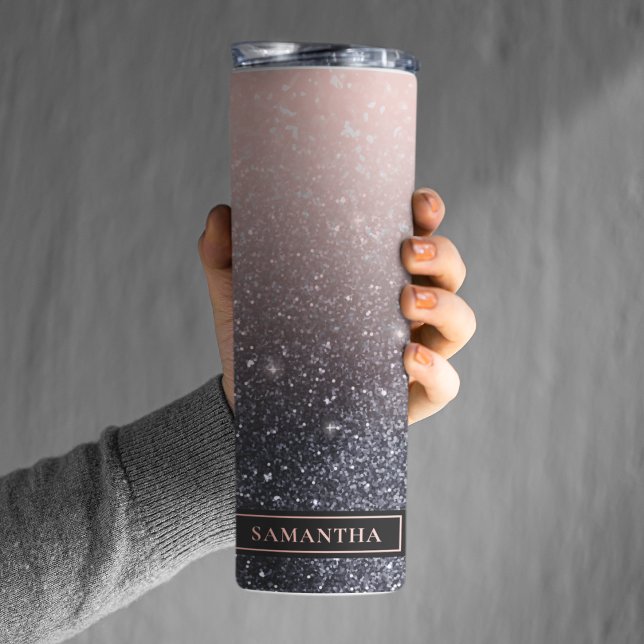 Modern Black & Pink Glitter Sparkles Name Thermal Tumbler (Creator Uploaded)