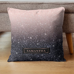 Modern Black &amp; Pink Glitter Sparkles Name Throw Pillow