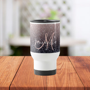 Modern Black & Pink Glitter Sparkles Name Travel Mug
