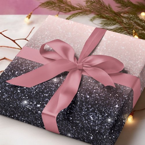 Modern Black  Pink Glitter Sparkles Name  Wrapping Paper