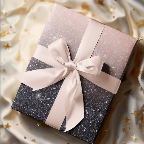 Modern Black & Pink Glitter Sparkles Name Wrapping Paper