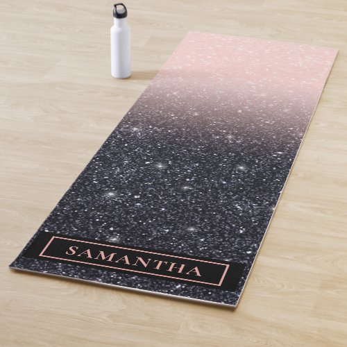 Modern Black  Pink Glitter Sparkles Name Yoga Mat