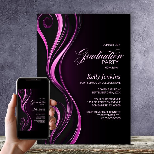 Modern Black Pink Graduation Party Invitation (Creator Uploaded)
