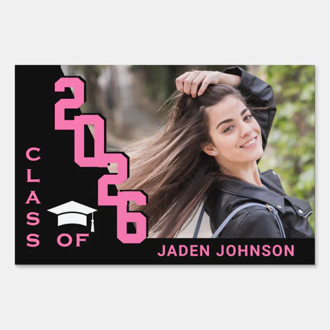 Modern Black Pink Graduation Photo Yard Sign | Zazzle