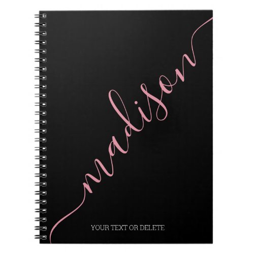 Modern Black Pink Handwritten Name Monogram Notebook