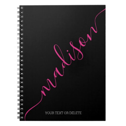 Modern Black Pink Handwritten Name Notebook