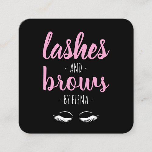 Modern black  pink lashes and brows square business card