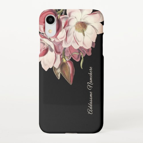 Modern Black Pink Magnolia vintage floral iPhone C iPhone XR Case