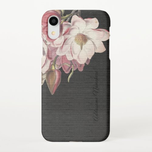 Modern Black Pink Magnolia vintage floral iPhone XR Case