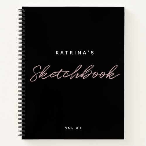 Modern Black Pink Minimalist Script Sketchbook Notebook