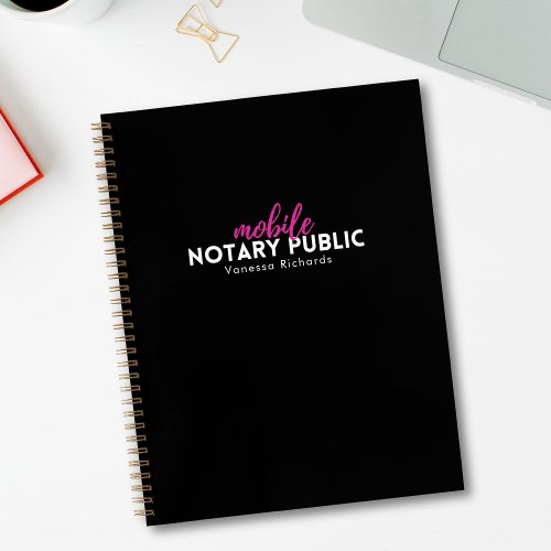 Modern Black Pink Mobile Notary Public Add Name Notebook