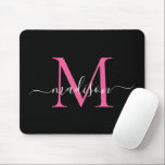Modern Black Pink Monogram Elegant Girly Script Mouse Pad<br><div class="desc">Modern Black Magenta Hot Pink Monogram Elegant Girly Script Mouse Pad</div>