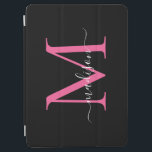 Modern Black Pink Monogram Feminine Stylish Script iPad Air Cover<br><div class="desc">Modern Black Bright Hot Pink Elegant Feminine Monogram Girly Stylish Script iPad Cover</div>