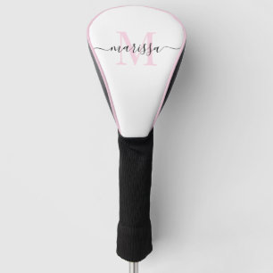 Modern Black Pink Monogram Golf Head Cover