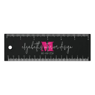 Modern Black Pink Monogram Script Name Black Ruler
