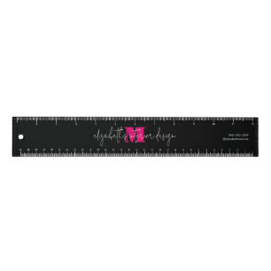 Modern Black Pink Monogram Script Name Black Ruler