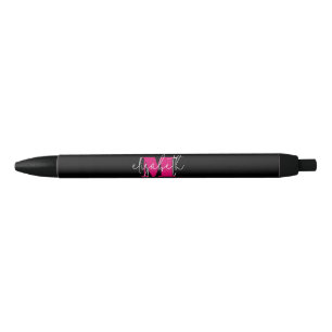 Modern Black Pink Monogram Script Name Pen