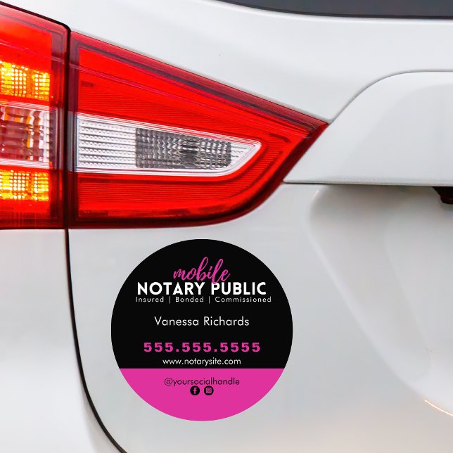 Modern Black Pink Notary Public Business Marketing Car Magnet (Creator Uploaded)