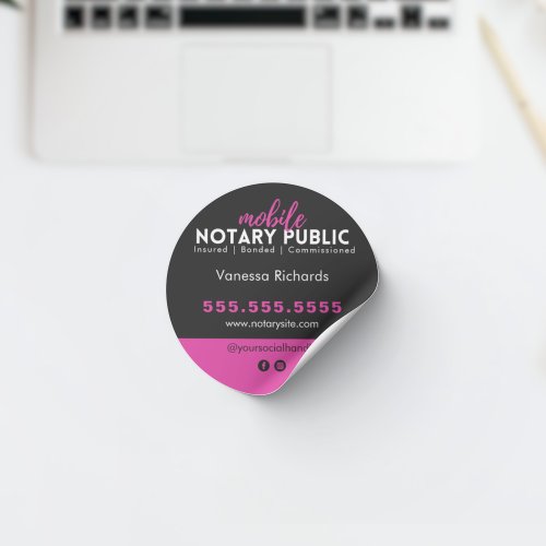 Modern Black Pink Notary Public Business Marketing Classic Round Sticker