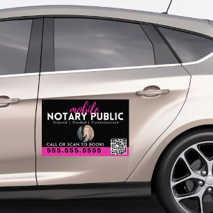 Modern Black Pink Notary Signing business QR Code Car Magnet