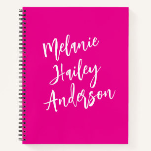 Modern Black Pink Personalized Monogram Name Notebook