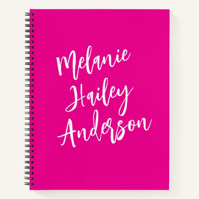 Modern Black Pink Personalized Monogram Name  Notebook (Front)