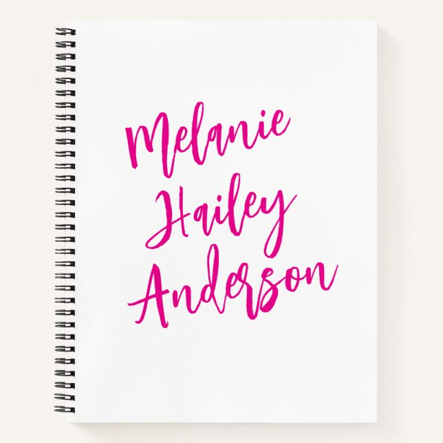 Modern Black Pink Personalized Monogram Name  Notebook (Front)