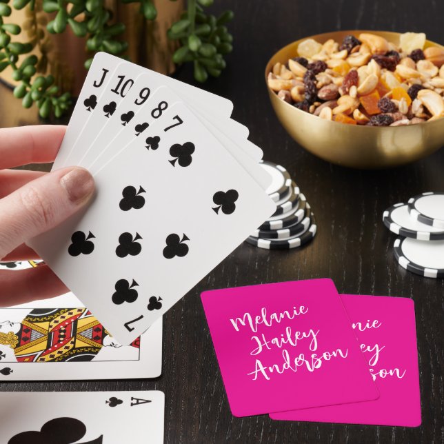 Modern Black Pink Personalized Monogram Name  Poker Cards (In Situ)