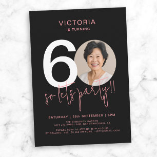 Modern Black Pink Photo 60th Birthday  Invitation