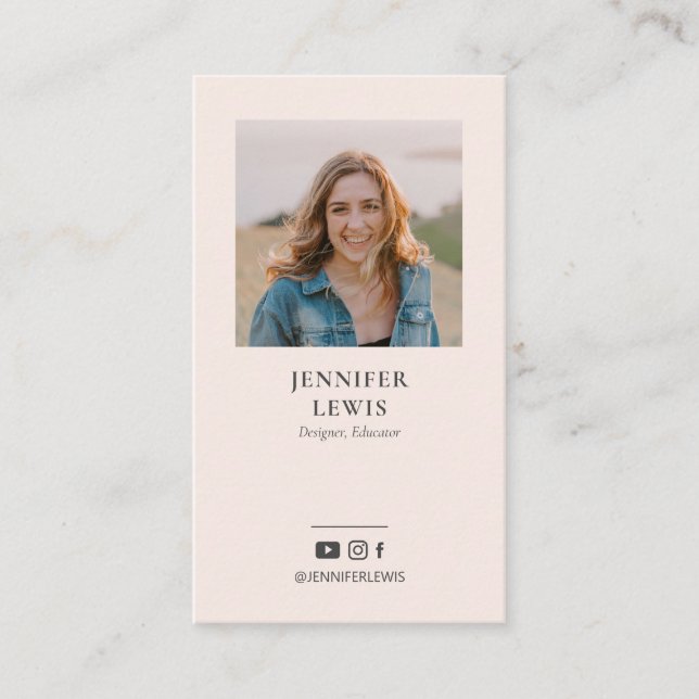 Modern Black & Pink Photo Social Media Business Card (Front)