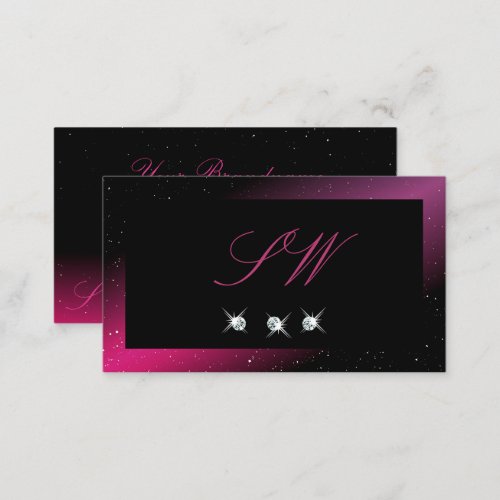 Modern Black Pink Purple Sparkle Diamonds Initials Business Card