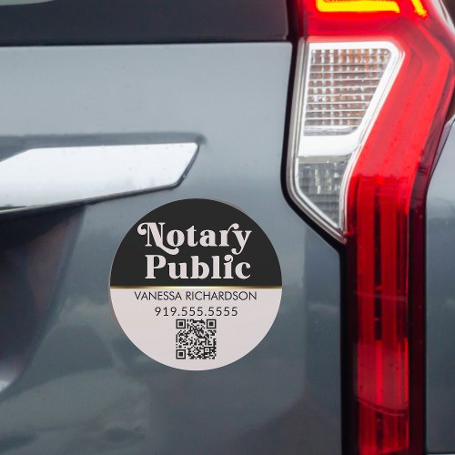Modern Black Pink QR Code Notary Public Round Car Magnet
