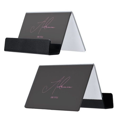 Modern Black Pink Signature Script Minimalist  Desk Business Card Holder