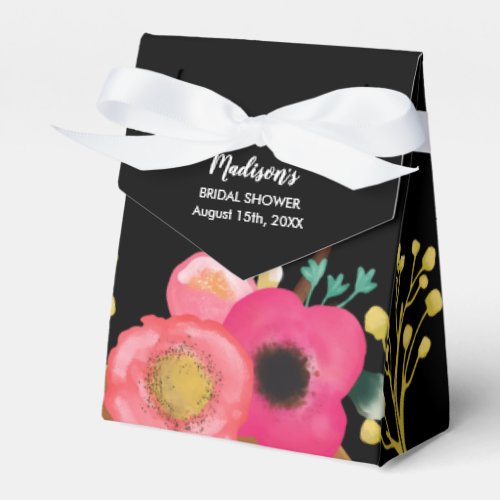 Modern Black Pink Teal Floral Bridal Shower  Favor Boxes