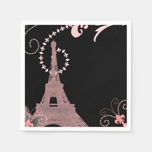 modern black pink vintage Paris Eiffel Tower Napkins