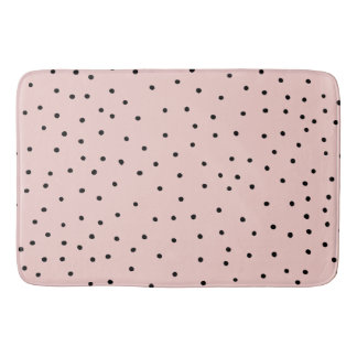 Modern black pink watercolor cute polka dots bath mat