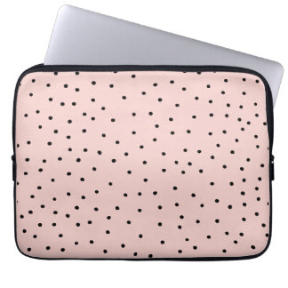 Modern black pink watercolor cute polka dots laptop sleeve