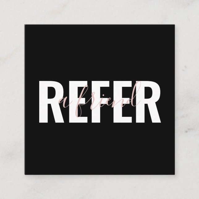 Modern Black Pink White Refer a Friend Referral Card (Front)