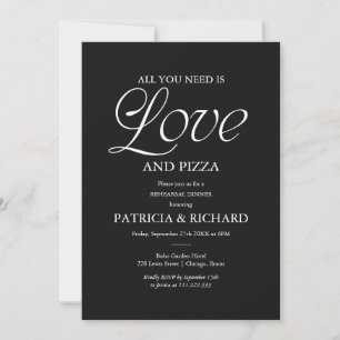 Modern Black Pizza Wedding Rehearsal Invitation