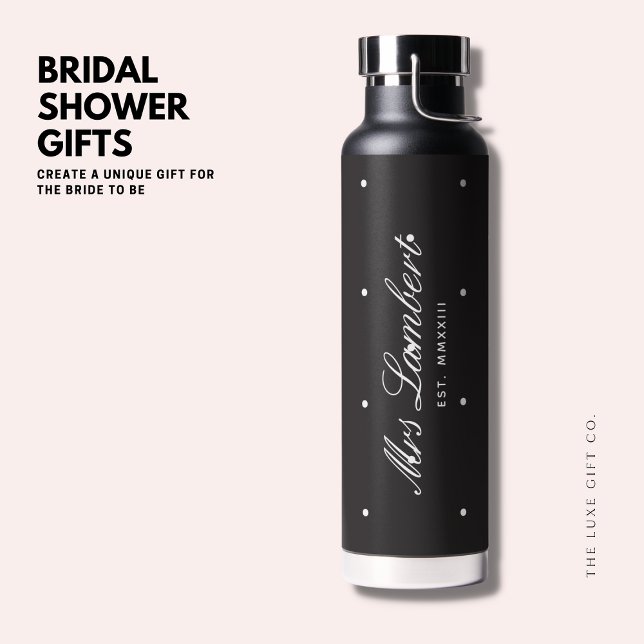 Modern Black Polka Dot Bride to Be Water Bottle (Creator Uploaded)