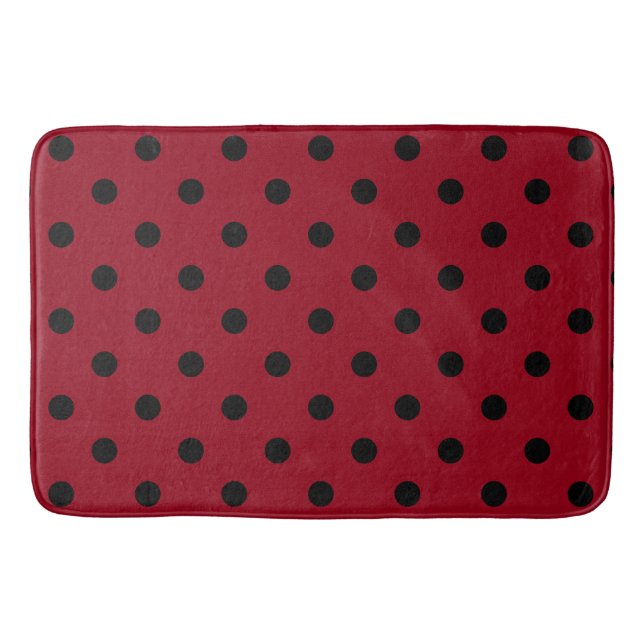 Modern Black Polka Dots on Red Bathroom Mat (Front)
