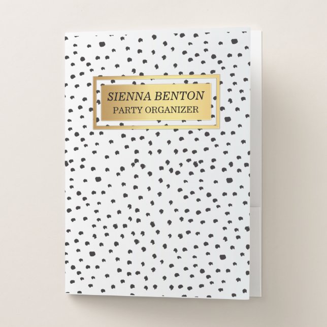 Modern Black polka dots on silver white Pocket Folder (Front)