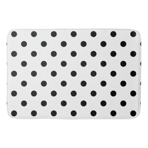 Modern Black Polka Dots on White Bath Mat